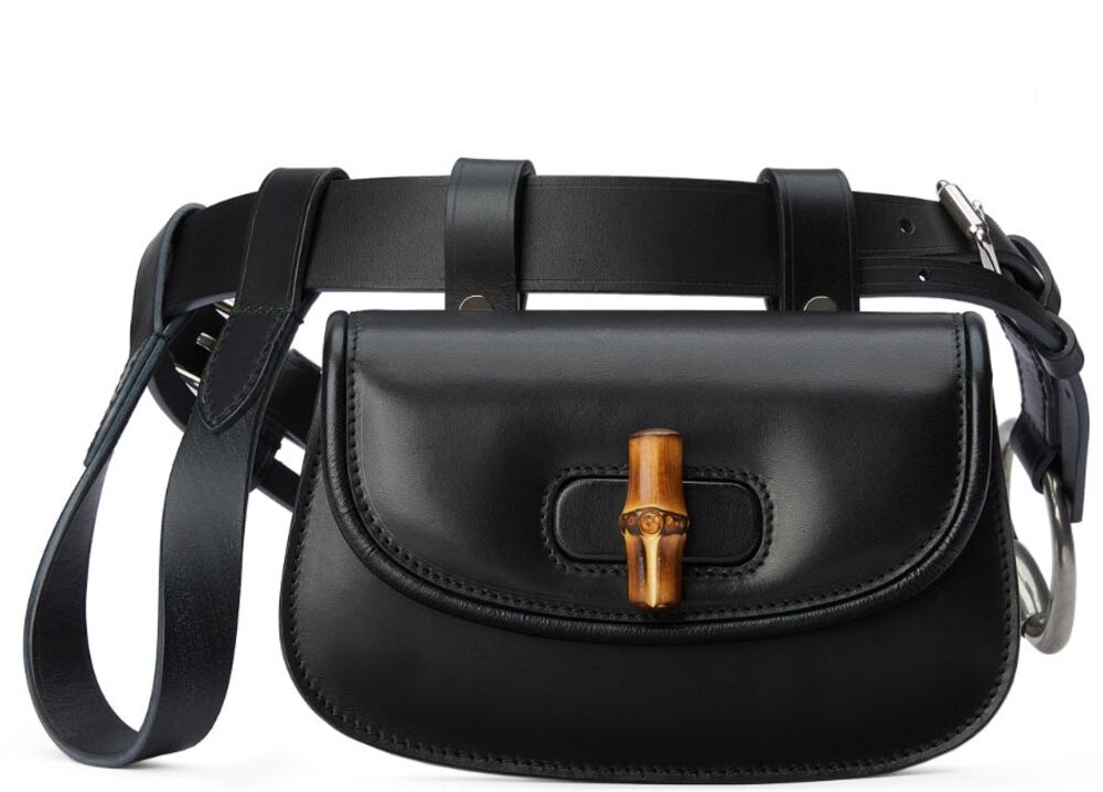 Gucci Bamboo 1947 Shoulder Belt Mini Bag Horsebit Black Leather